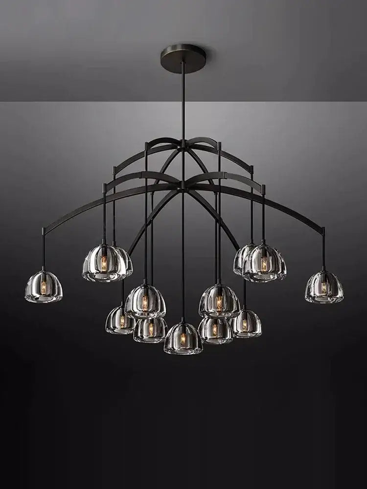 Retro black brass crystal glass pendant light dining room chandelier