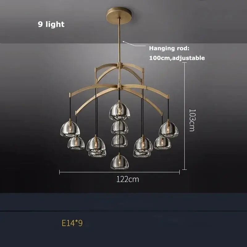 Retro black brass crystal glass pendant light dining room chandelier
