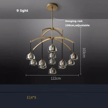 Retro black brass crystal glass pendant light dining room chandelier