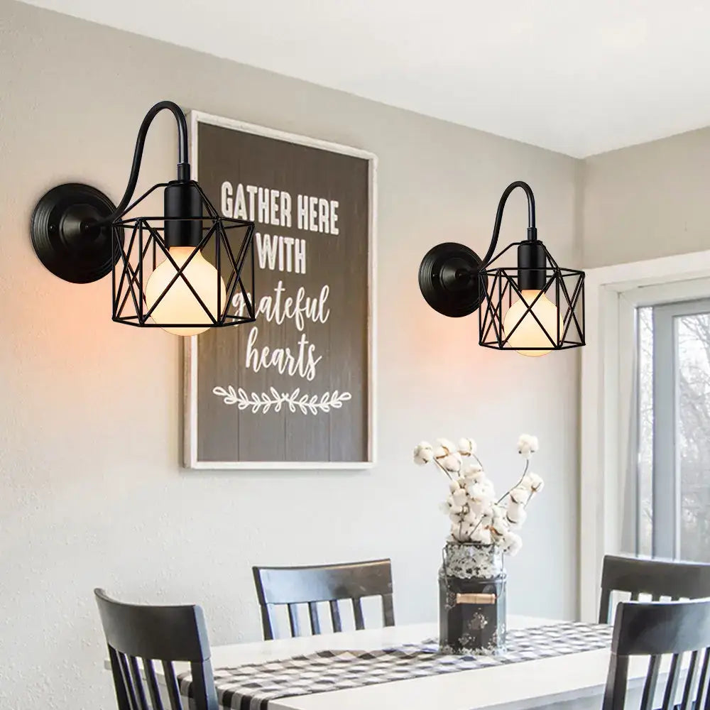 Retro black cage guard wall sconce bedroom edison lamp