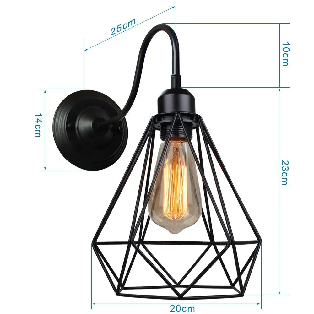 Retro black cage guard wall sconce bedroom edison lamp