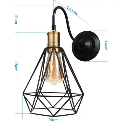 Retro black cage guard wall sconce bedroom edison lamp