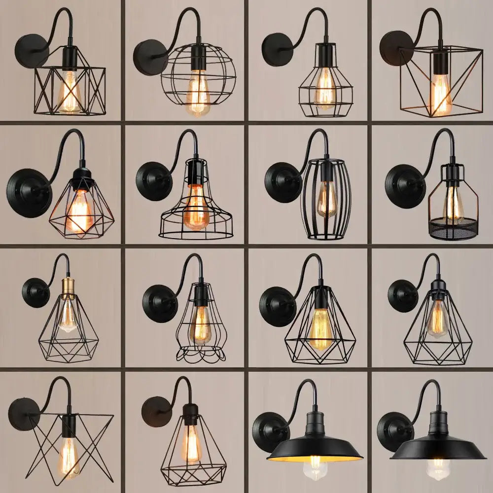 Retro black cage guard wall sconce bedroom edison lamp