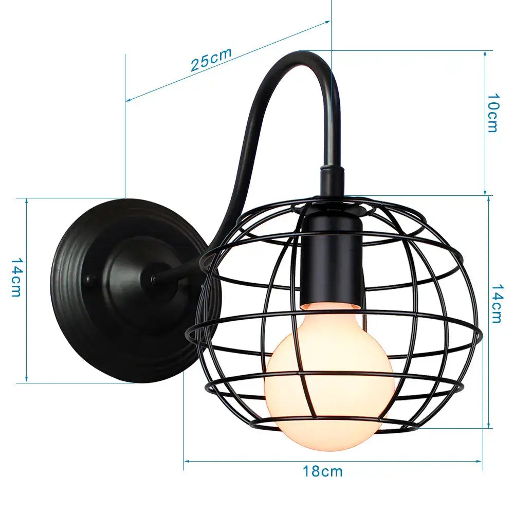 Retro black cage guard wall sconce bedroom edison lamp