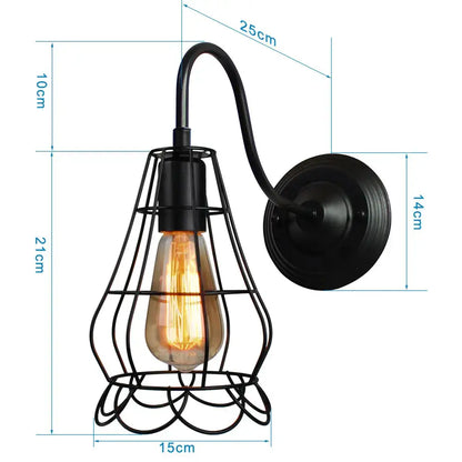 Retro black cage guard wall sconce bedroom edison lamp