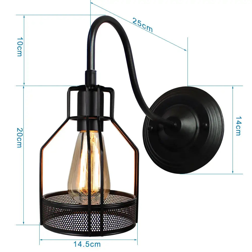 Retro black cage guard wall sconce bedroom edison lamp
