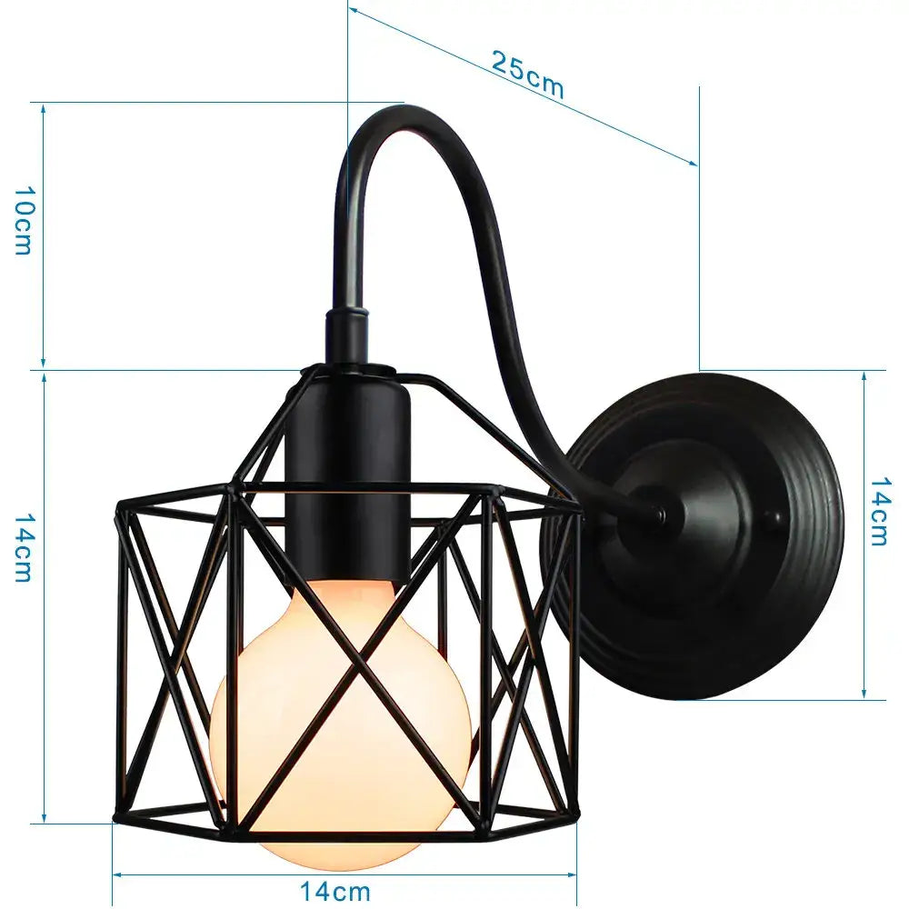 Retro black cage guard wall sconce bedroom edison lamp