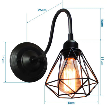 Retro black cage guard wall sconce bedroom edison lamp