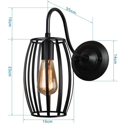 Retro black cage guard wall sconce bedroom edison lamp
