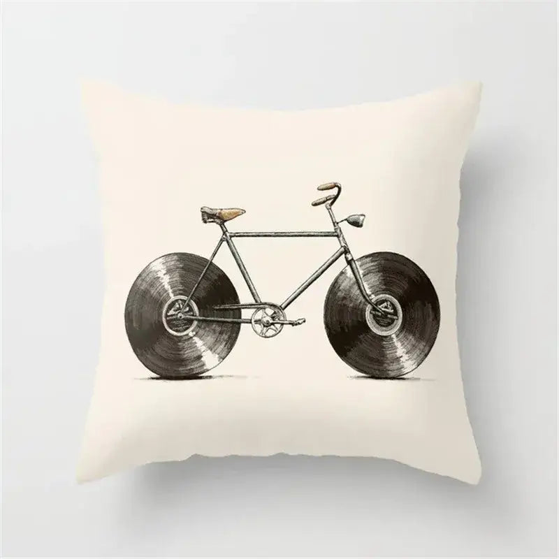 Retro black camera print cushion cover living room decor