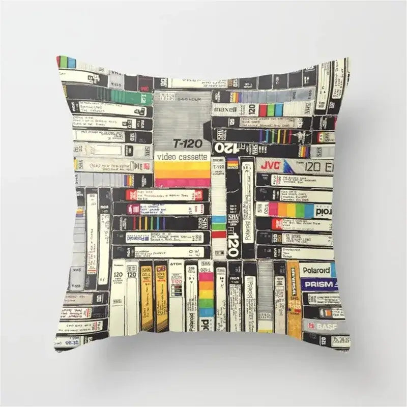 Retro black camera print cushion cover living room decor