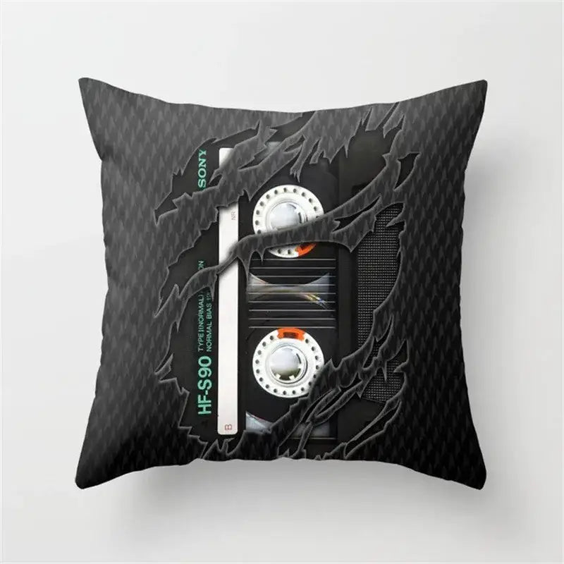 Retro black camera print cushion cover living room decor