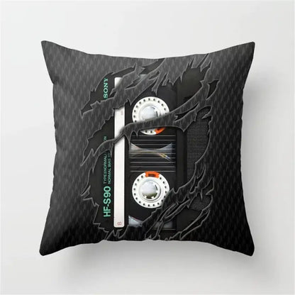 Retro black camera print cushion cover living room decor