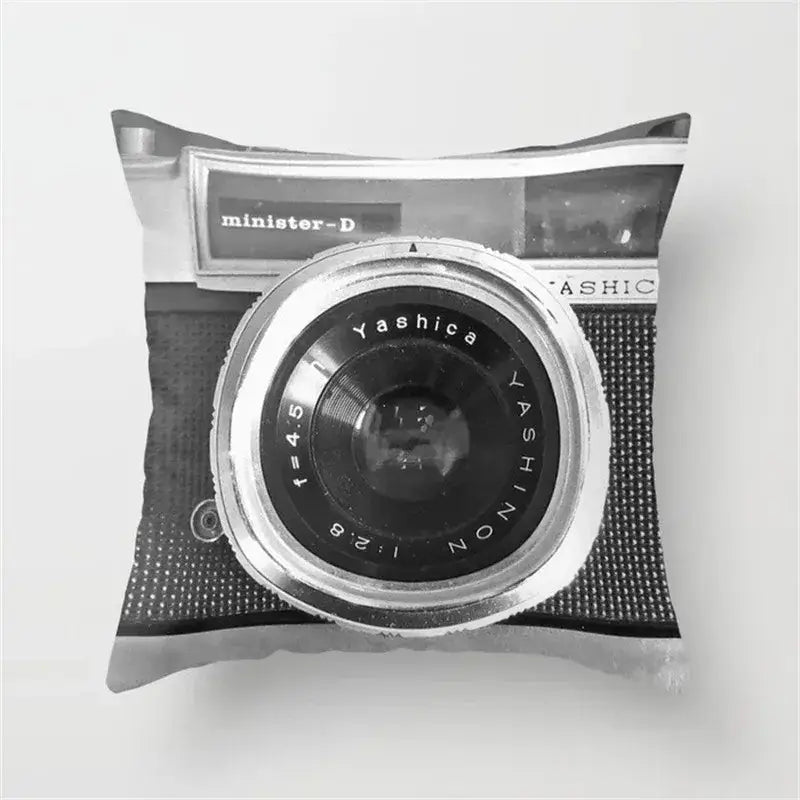 Retro black camera print cushion cover living room decor