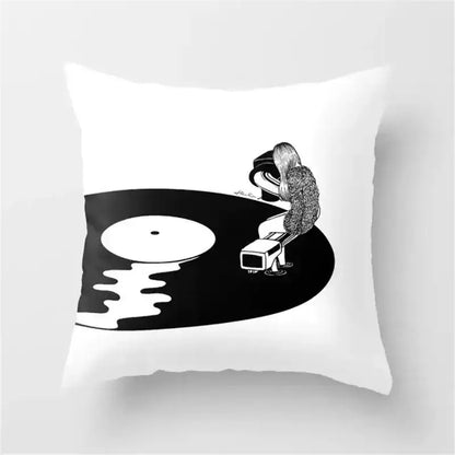 Retro black camera print cushion cover living room decor