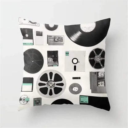 Retro black camera print cushion cover living room decor