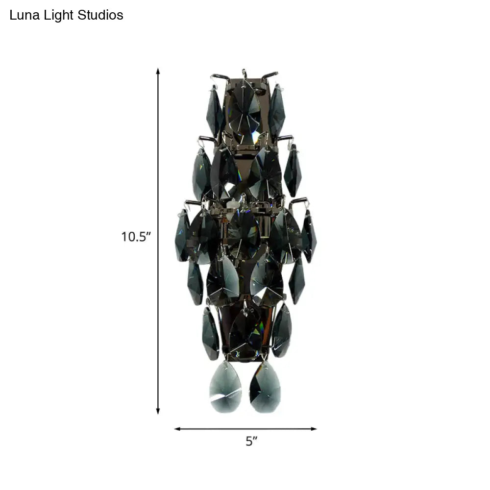DecorBites™ Retro Black Crystal Gem Wall Sconce with 2-Bulb Fixture for Living Room Lighting