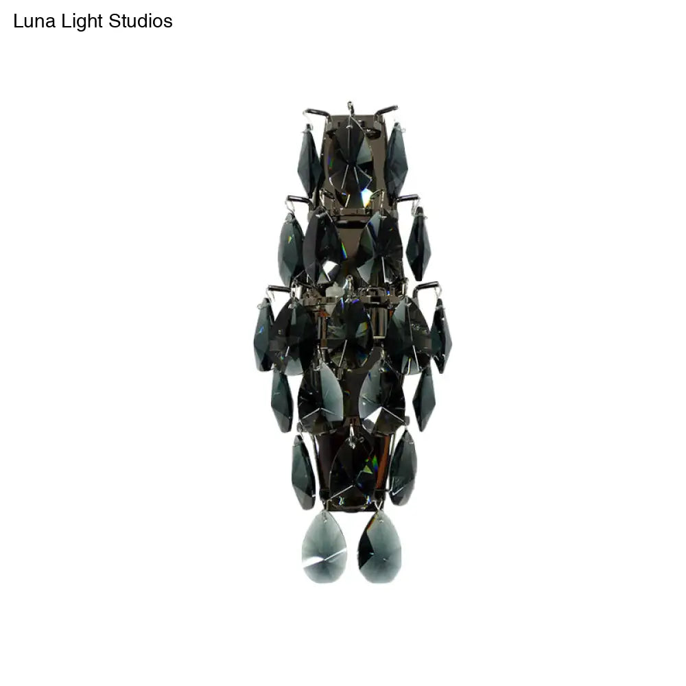 DecorBites™ Retro Black Crystal Gem Wall Sconce with 2-Bulb Fixture for Living Room Lighting