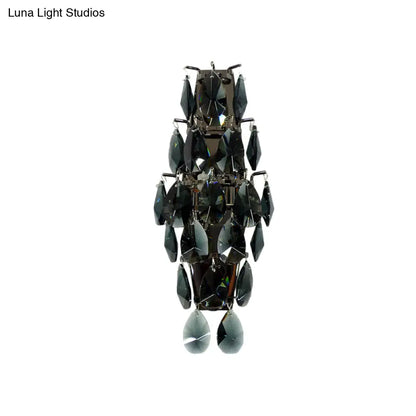 DecorBites™ Retro Black Crystal Gem Wall Sconce with 2-Bulb Fixture for Living Room Lighting