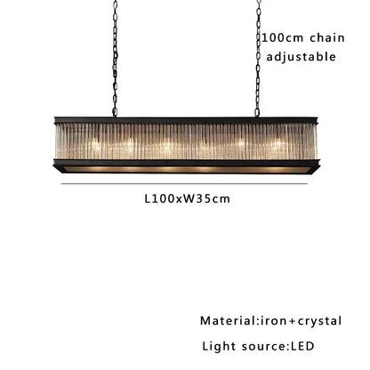 Retro black crystal glass rectangle chandelier dining room pendant