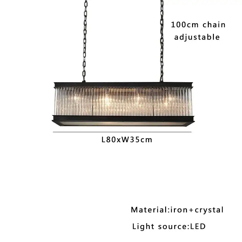 Retro black crystal glass rectangle chandelier dining room pendant