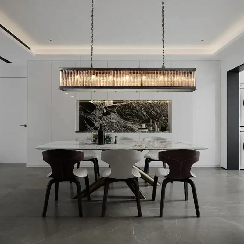 Retro black crystal rectangle chandelier for dining room