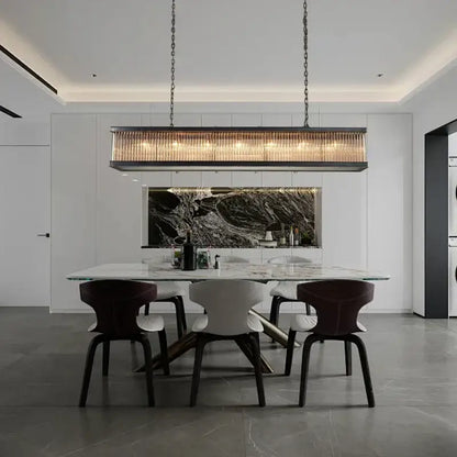 Retro black crystal rectangle chandelier for dining room