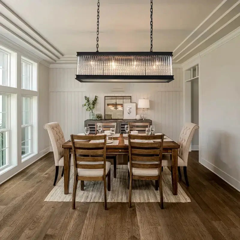 Retro black crystal rectangle chandelier for dining room