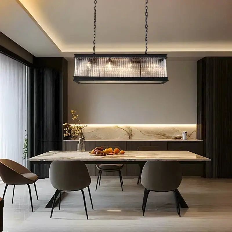 Retro black crystal rectangle chandelier for dining room