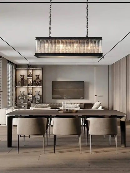 Retro black crystal rectangle chandelier for dining room