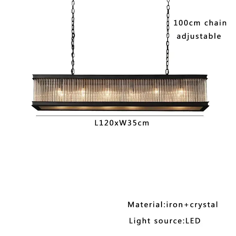 Retro black crystal rectangle chandelier for dining room