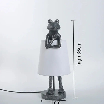 Retro black frog resin desk lamp bedroom lighting with white shade