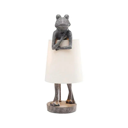 Retro black frog resin desk lamp bedroom lighting with white shade