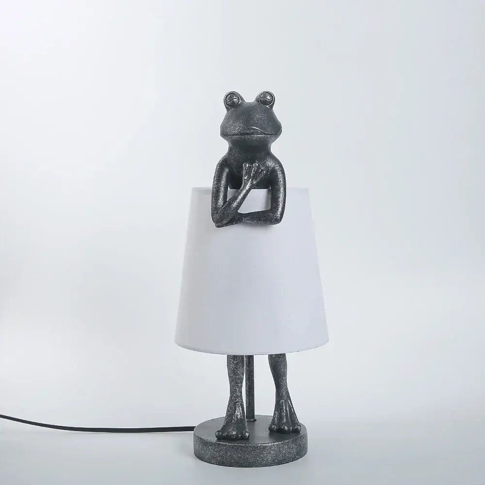 Retro black frog resin desk lamp bedroom lighting with white shade