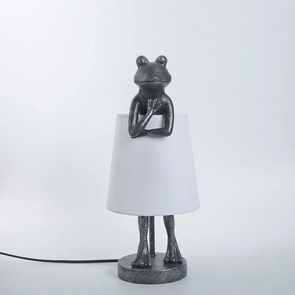 Retro black frog resin desk lamp bedroom lighting with white shade