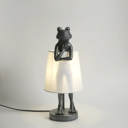 Retro black frog resin desk lamp bedroom lighting with white shade