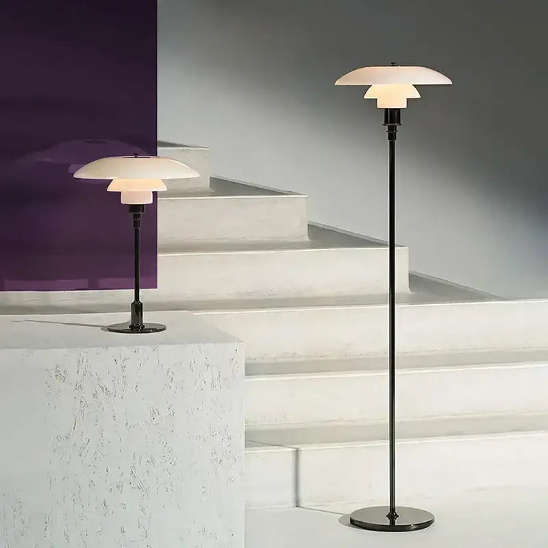 Retro black glass shade led floor lamp living room white layered shade