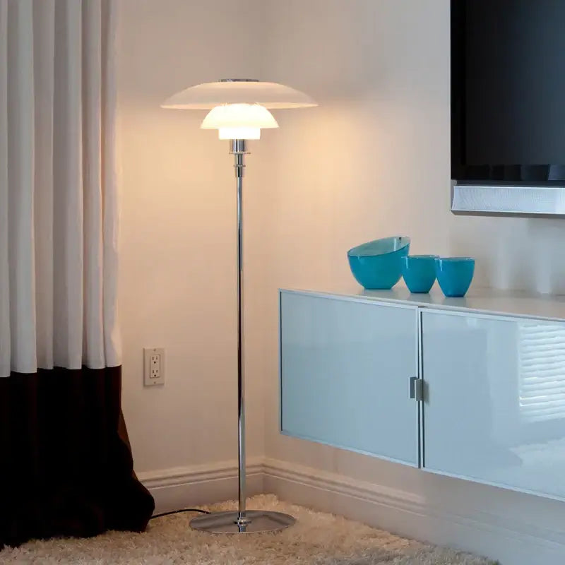 Retro black glass shade led floor lamp living room white layered shade