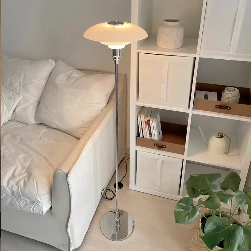 Retro black glass shade led floor lamp living room white layered shade
