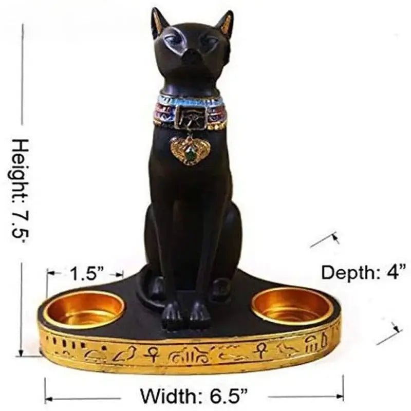 Retro black & gold cat goddess candle holder living room decor