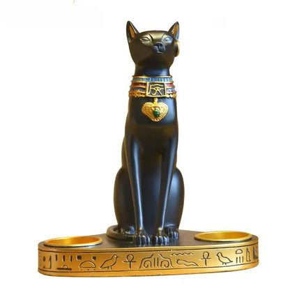 Retro black & gold cat goddess candle holder living room decor