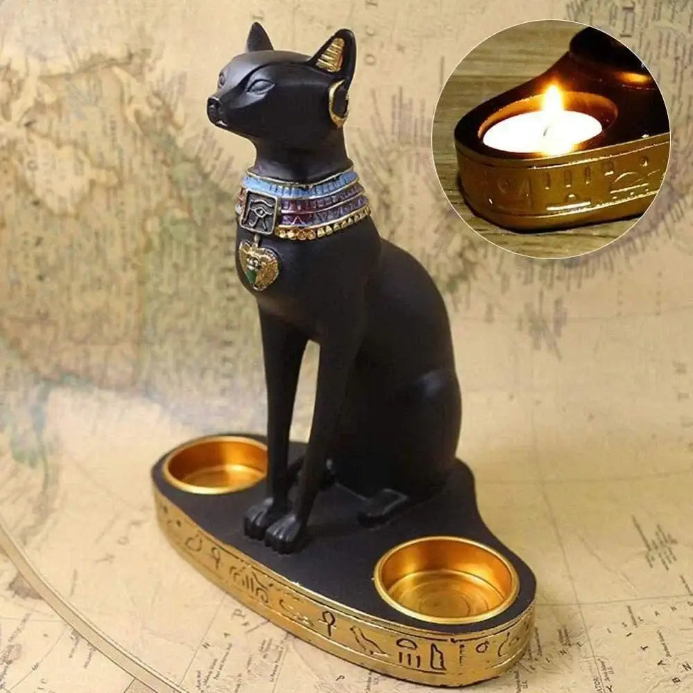 Retro black & gold cat goddess candle holder living room decor