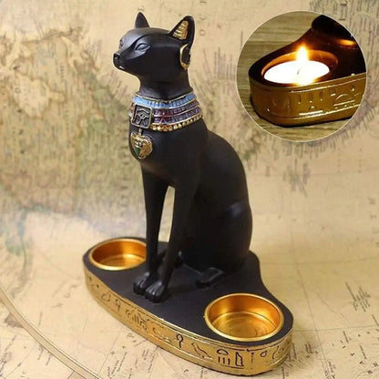 Retro black & gold cat goddess candle holder living room decor