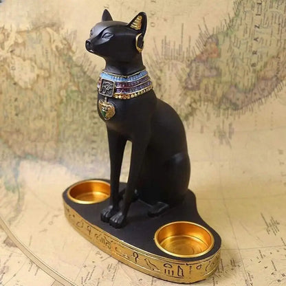 Retro black & gold cat goddess candle holder living room decor