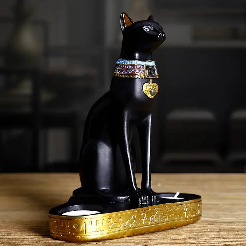 Retro black & gold cat goddess candle holder living room decor