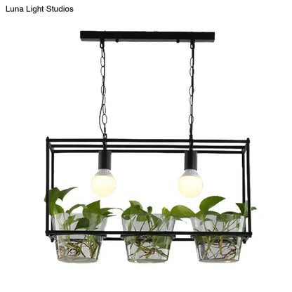 Retro black & gold metal rectangle island ceiling light dining room