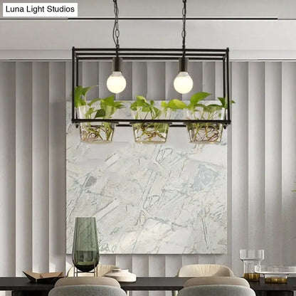 Retro black & gold metal rectangle island ceiling light dining room