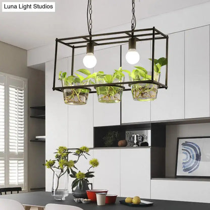 Retro black & gold metal rectangle island ceiling light dining room