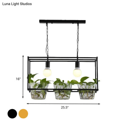 Retro black & gold metal rectangle island ceiling light dining room