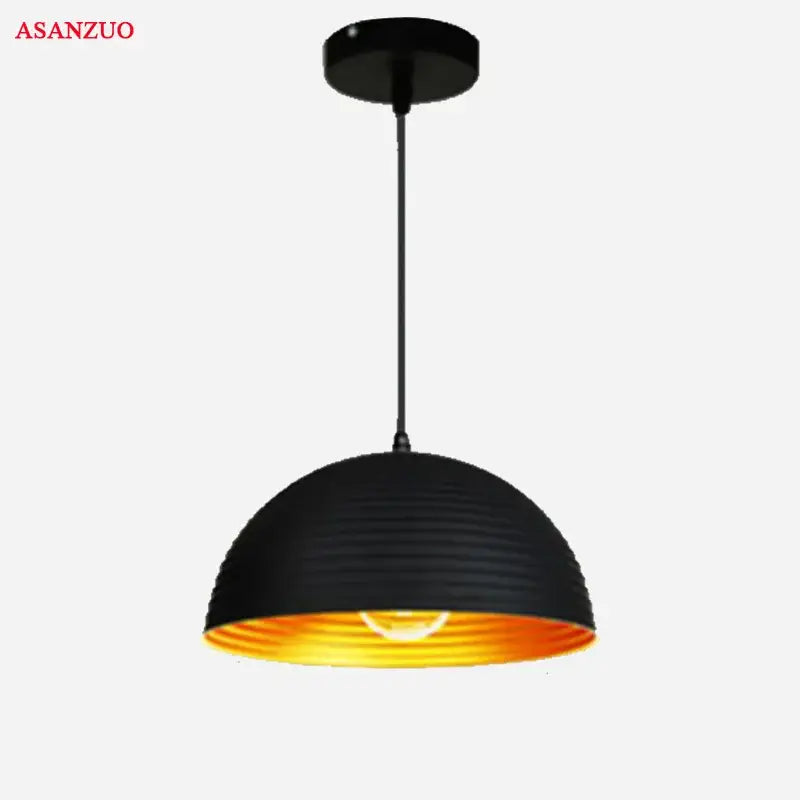Retro black & gold semicircle pendant light for dining room
